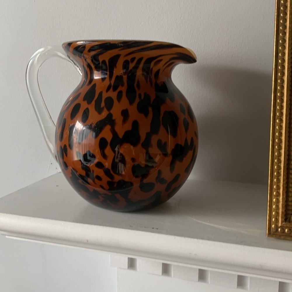 1998 Bombay Company Hand Blown Glass Tiger Pitcher Orange & Black 6.5" Tall boho - Picture 9 of 9